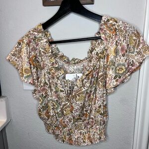 In Bloom Floral Ruffle Blouse - Cream, Pink, Green